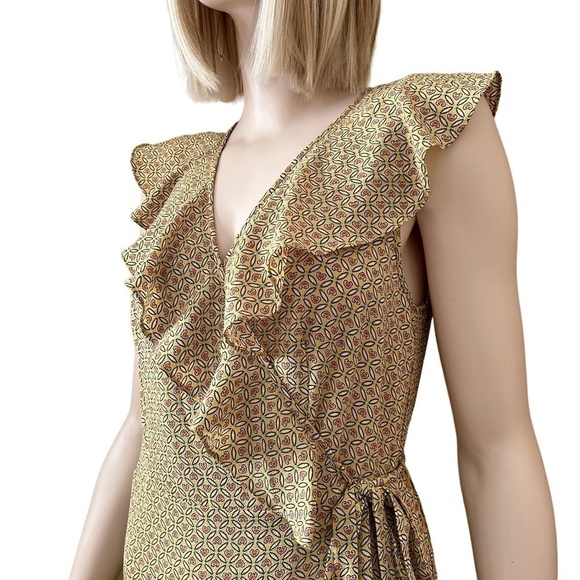 MAX STUDIO Ruffle Wrap Dress Midi Flutter Neckline Flowy Flounce Hem Hi-Low - Picture 10 of 16